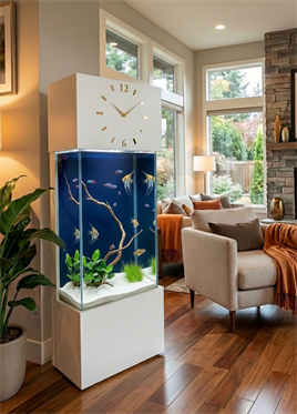 Büyük Boy, Led ışıklı Saatli Kule Akvaryum Sedef Beyaz