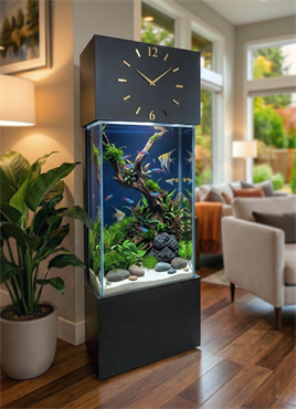 Büyük Boy, Led ışıklı Saatli Kule Akvaryum Siyah