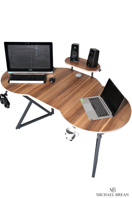 Özel Oval Tasarım Oyuncu Masası 156 Cm Bardaklık Ve Kulaklık Tutucu Hediye Ahşap