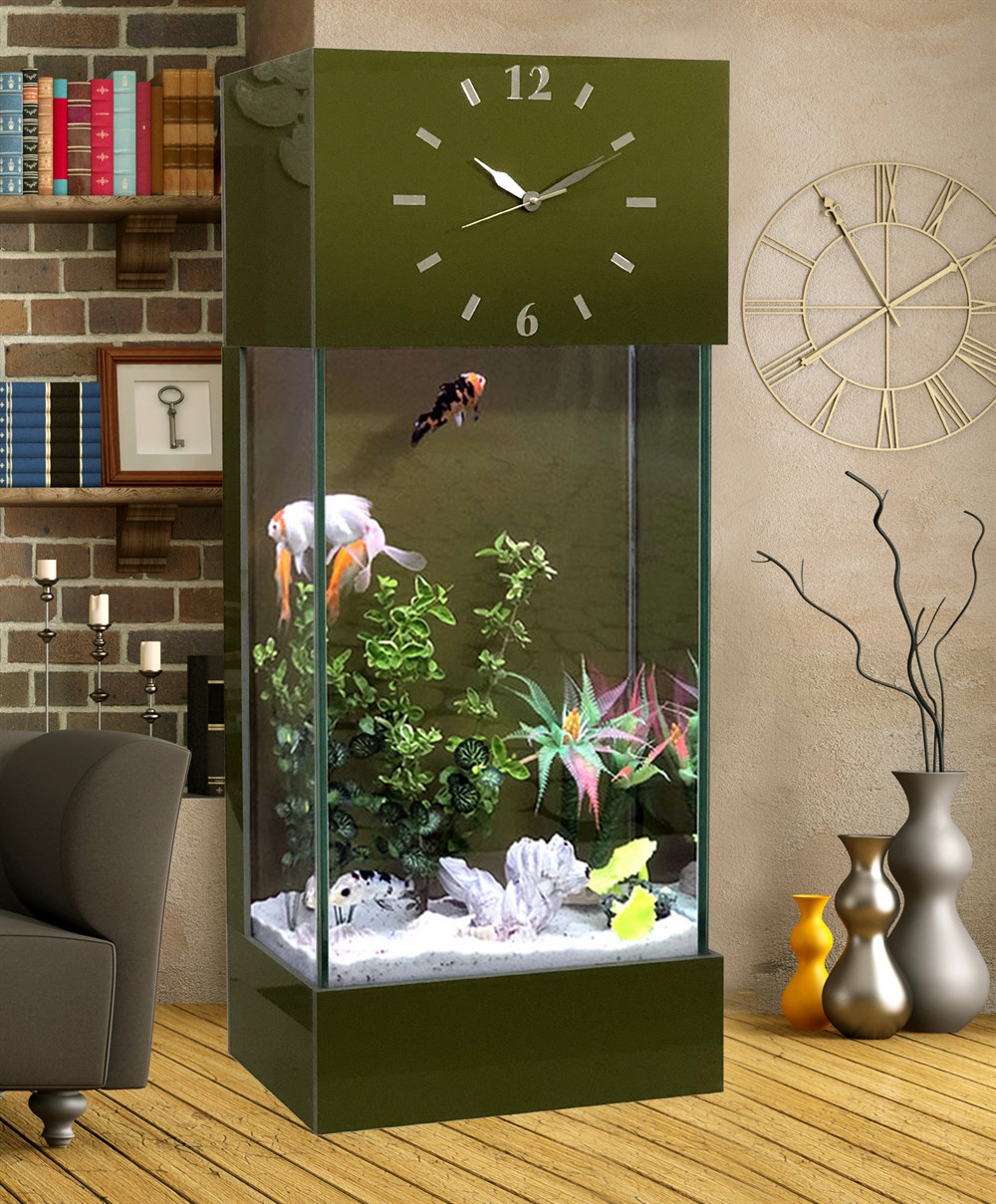 Led ışıklı Saat Kule Akvaryum deka-yesil