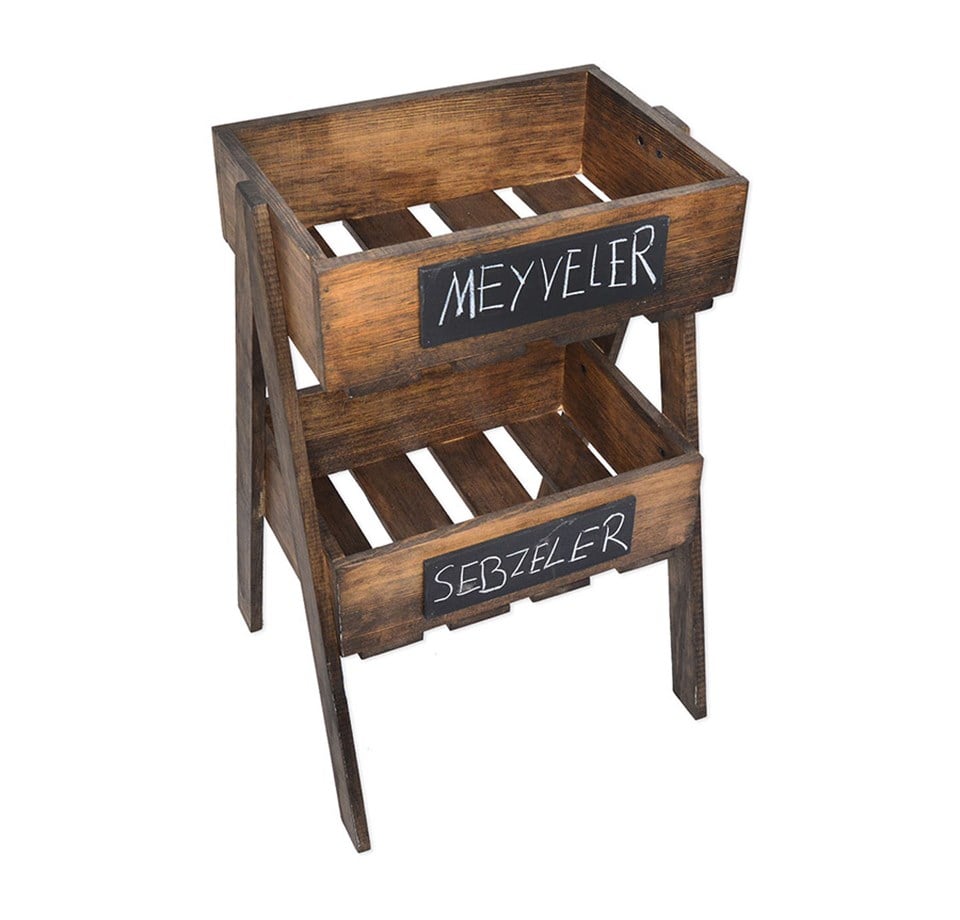 2 Katlı Ahşap Mutfak Sepeti