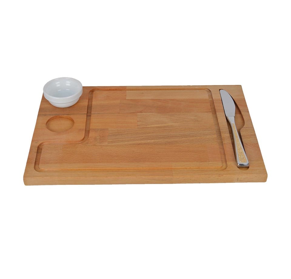 Sosluklu Ve Bıçaklıklı Ahşap Servis Sunum Tahtası