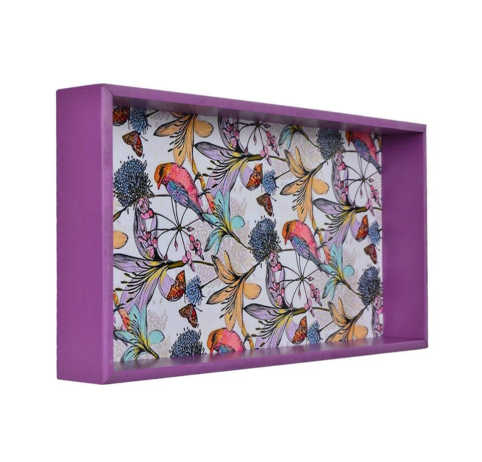 Mor Ahşap Baskılı Tepsi