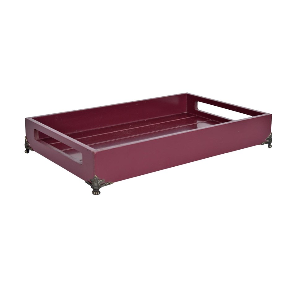 Bordo Metal Ayaklı Dekoratif Tepsi