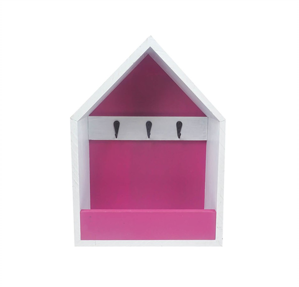 Pembe Dekoratif Ahşap Anahtarlık Askısı
