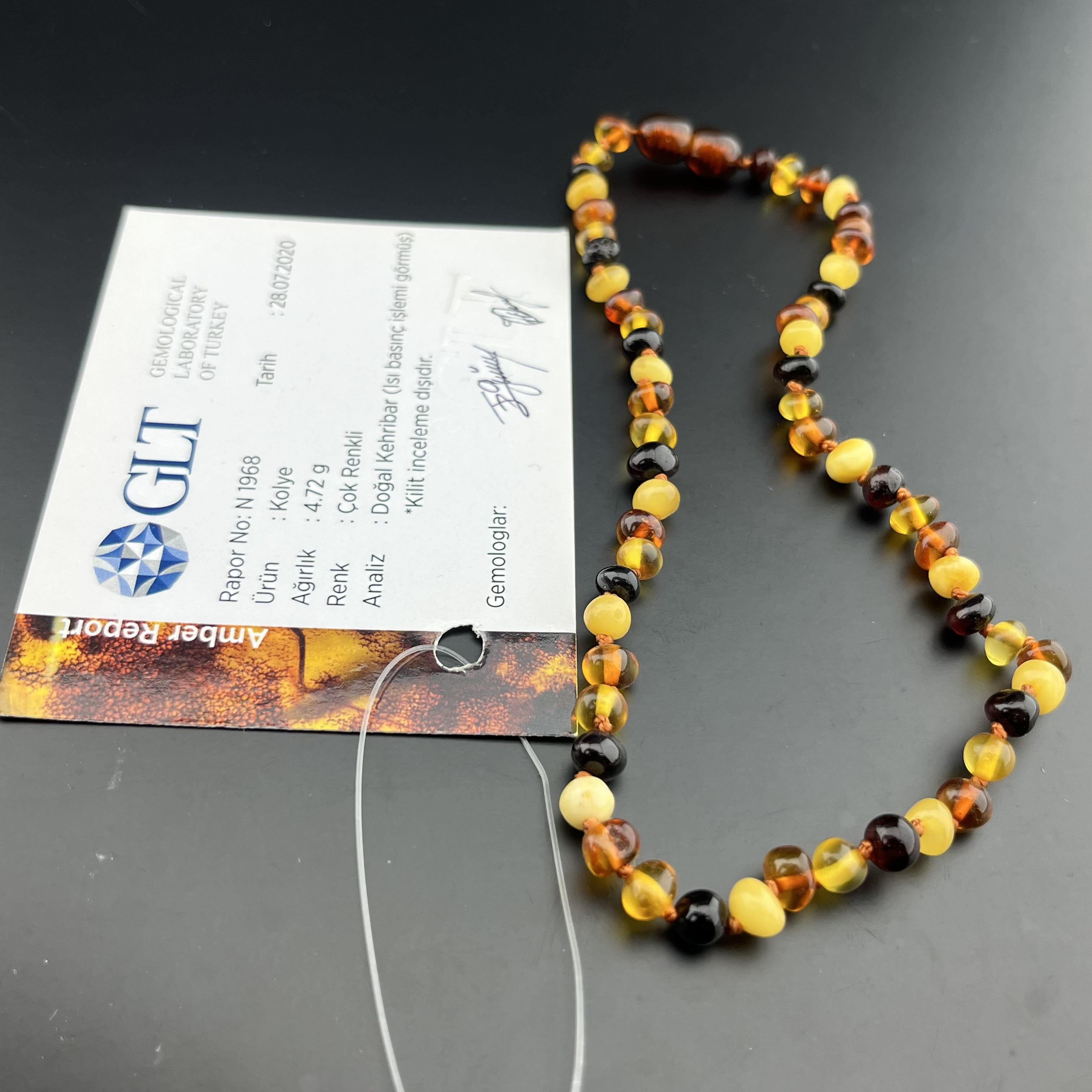 GLT Sertifikalı Multicolor Kehribar Bebek Diş Kolyesi