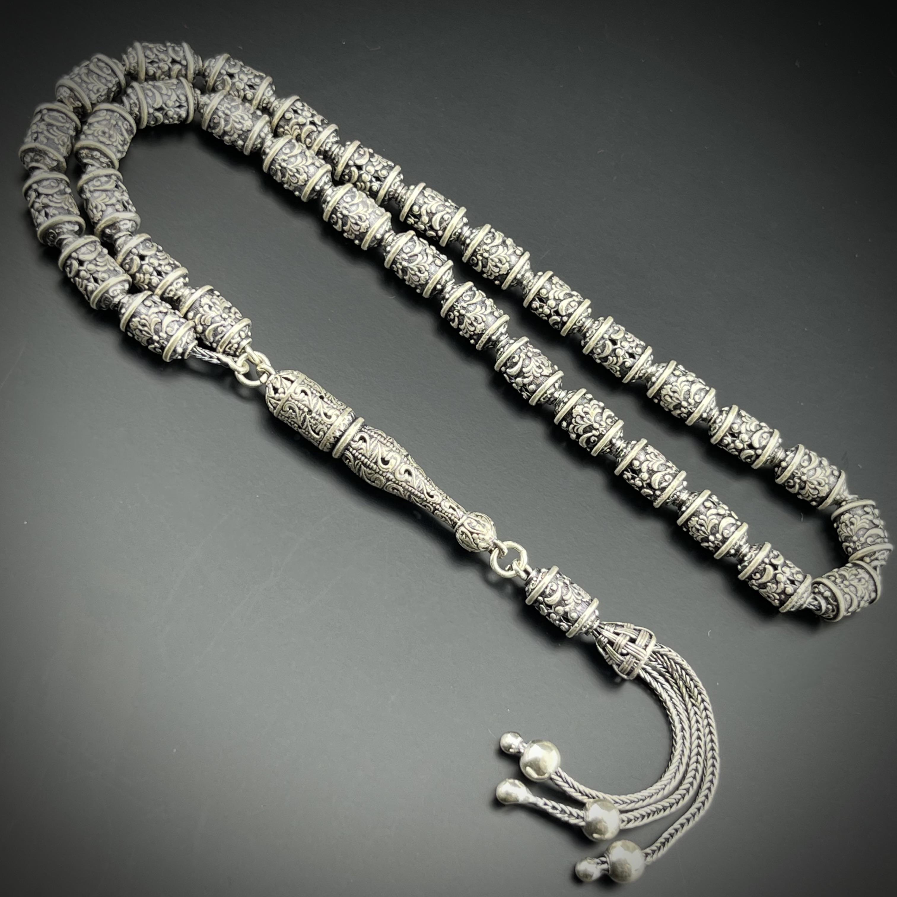 Gravür Sanatı İşlemeli Gümüş Tesbih