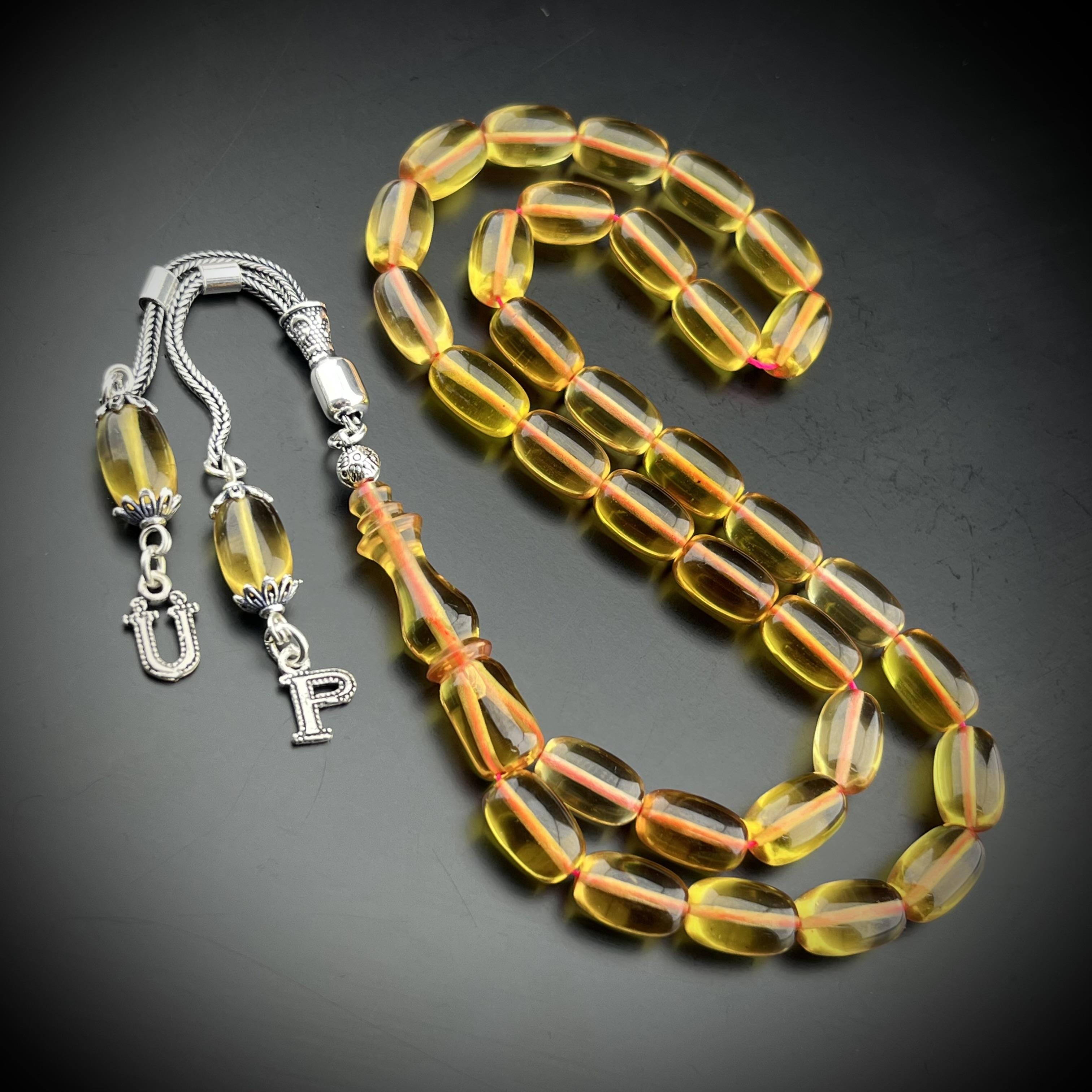 Gümüş Püsküllü Ateş Kehribar Tesbih