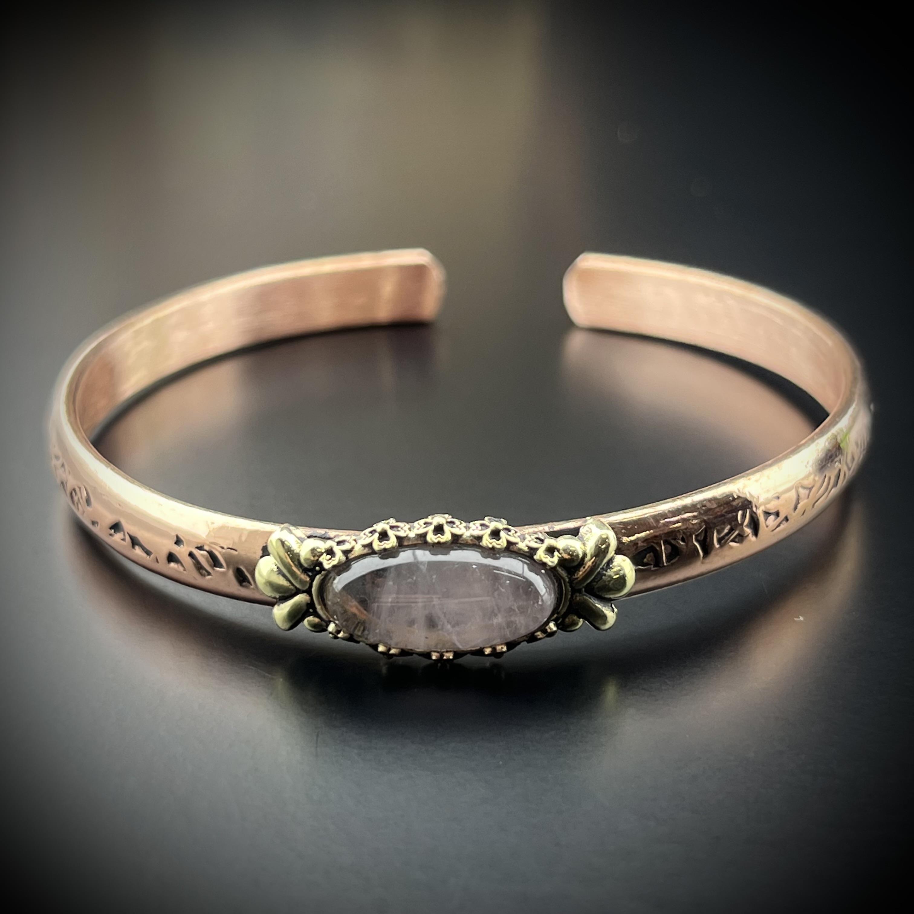 Pembe Kuvars Taşlı Bakır Bileklik