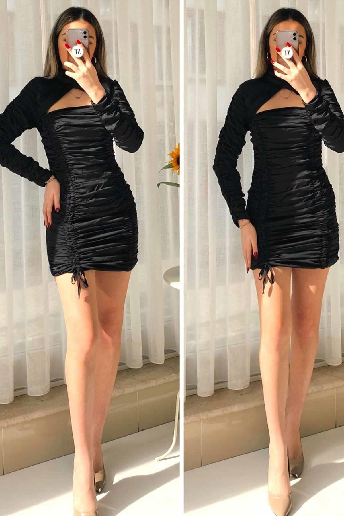 Boğazlı Gögüs Dekolte Drape Elbise