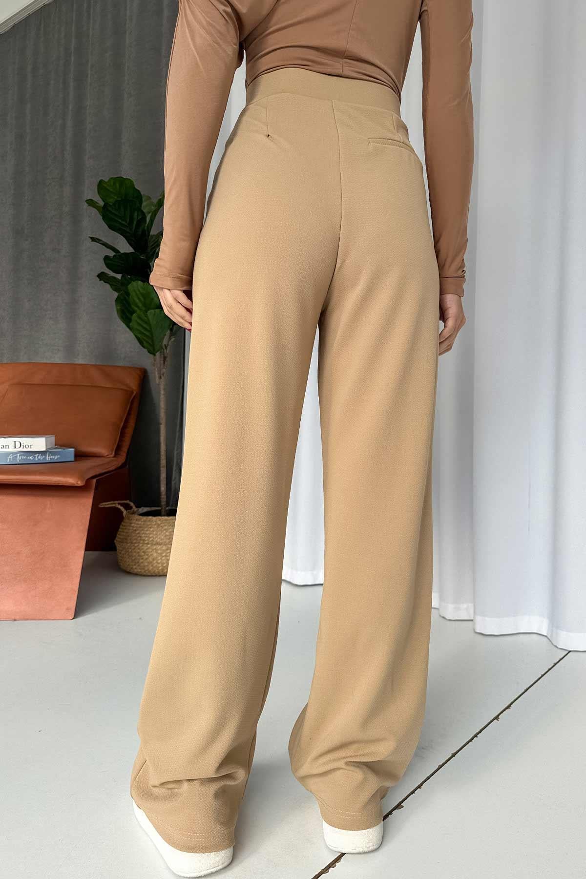 Cırt Detay Palazzo Kadın Pantolon - Camel