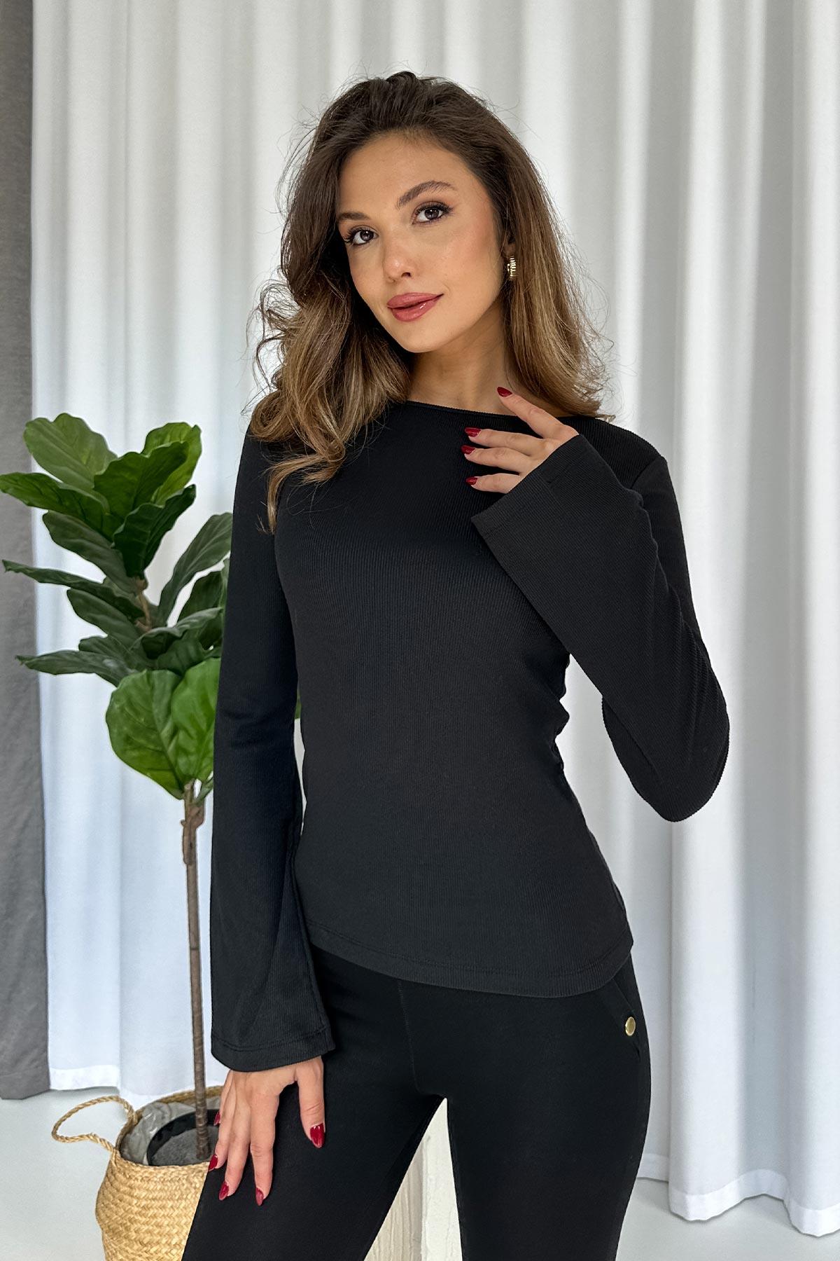 İspanyol Kol Uzun Kaşkorse Body - Siyah