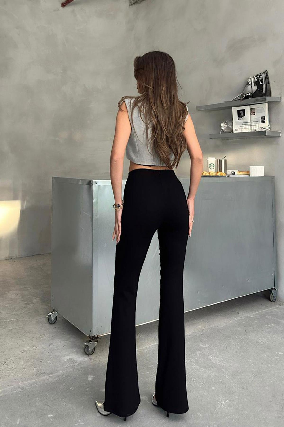 İspanyol Paça Çelik Pantolon - Siyah