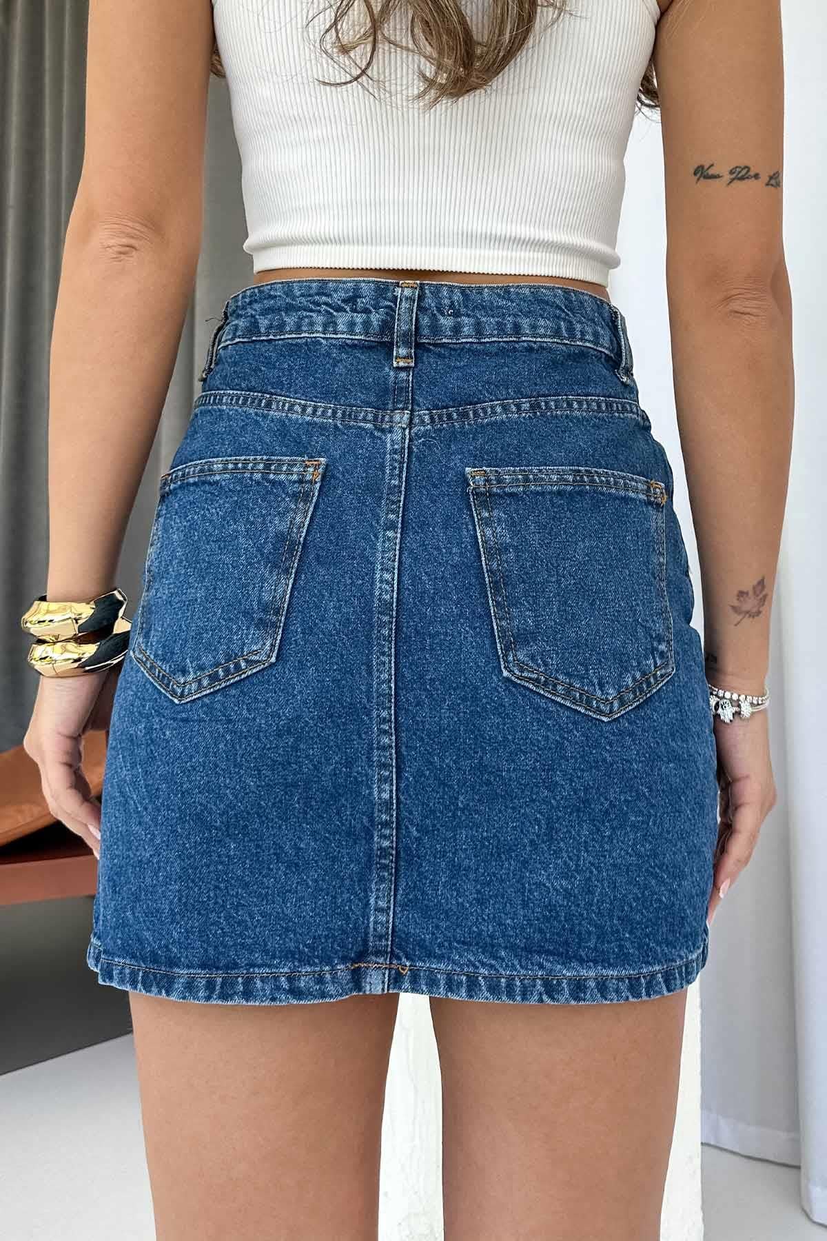 Kısa Denim Etek - Acem Mavisi