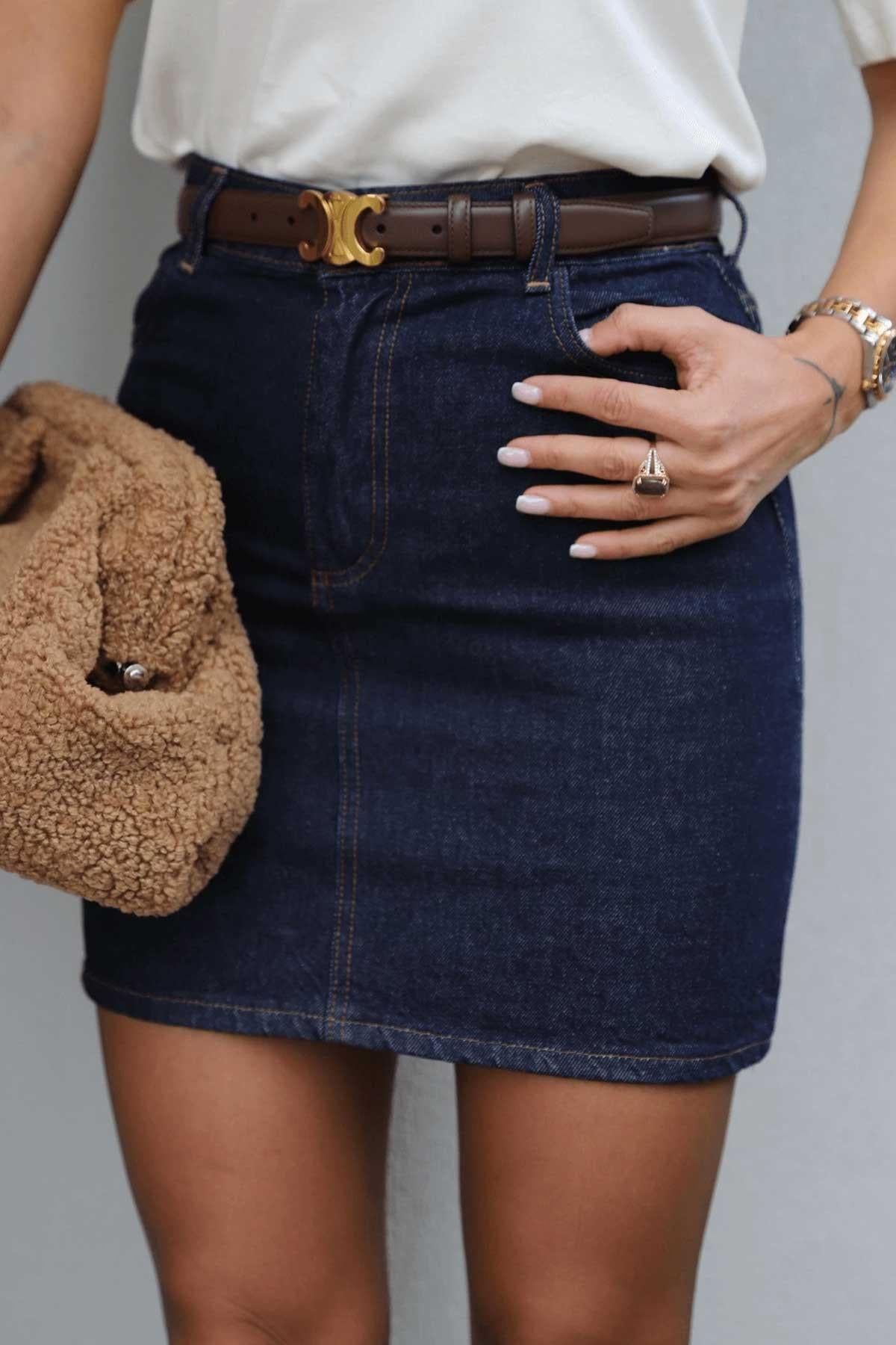 Kısa Denim Etek - Lacivert