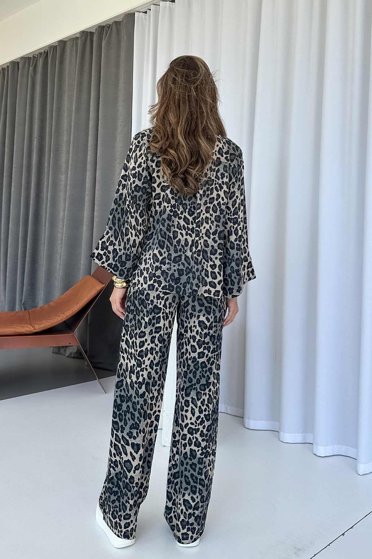Leopar Gömlek Pantolon Takım - Antrasit