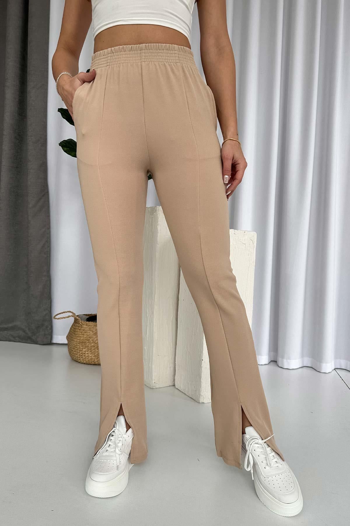 Yırtmaç Detay Pantolon - Bej