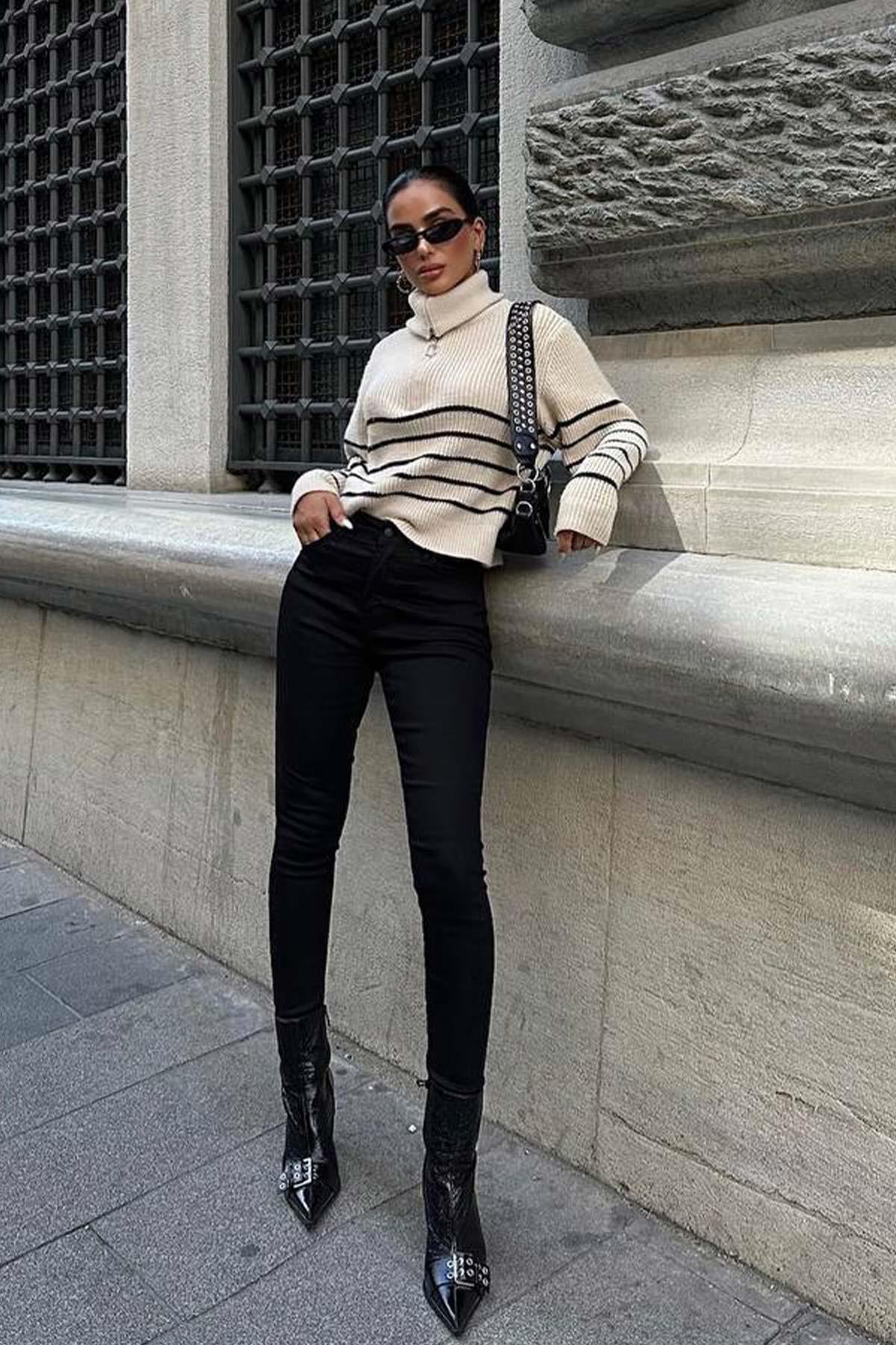 Yüksek Bel Likralı Skinny Jean - Siyah