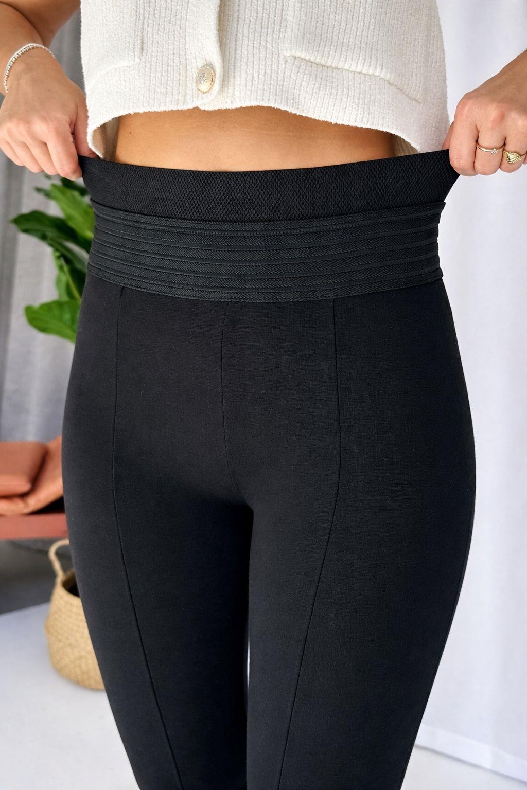 Yüksek Bel Nervür Dikişli Çelik Kadın Tayt - Siyah