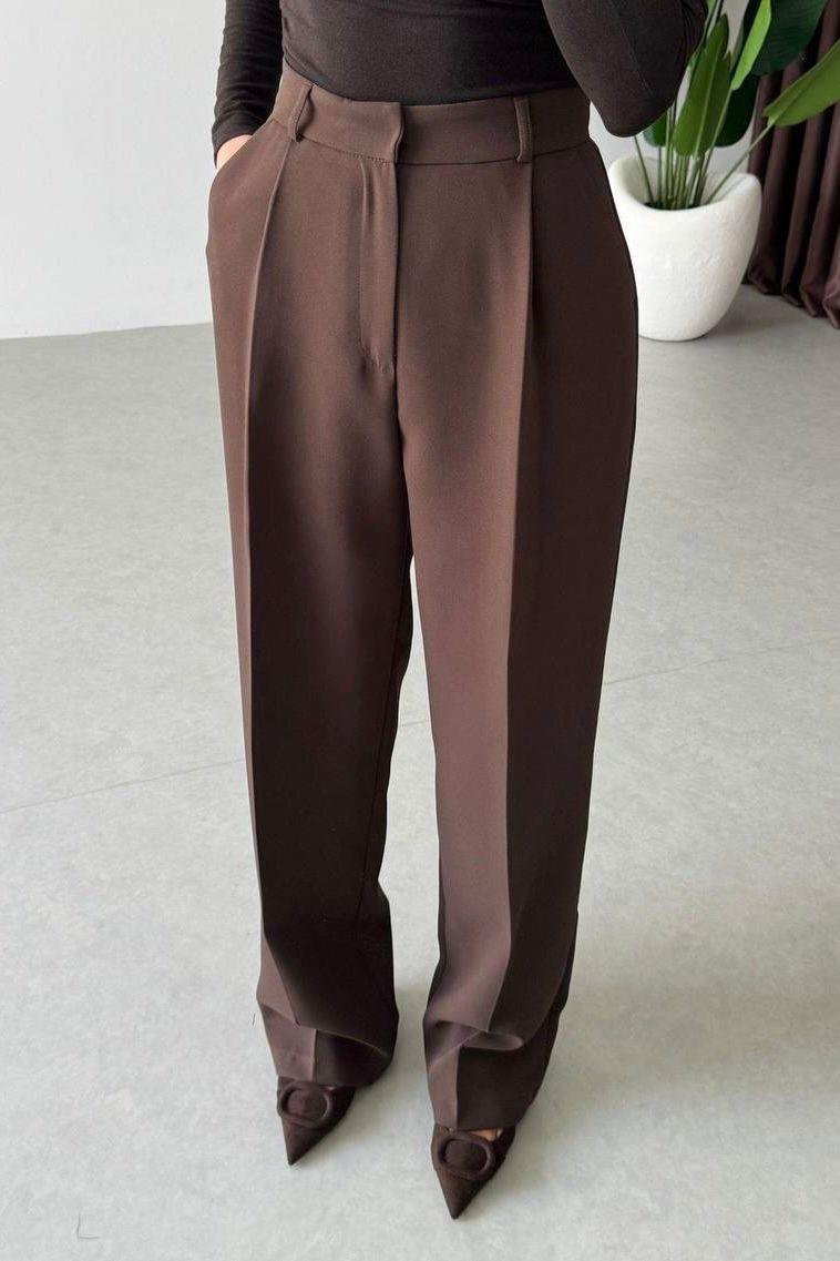 Yüksek Bel Palazzo Model Kadın Pantolon - Kahverengi