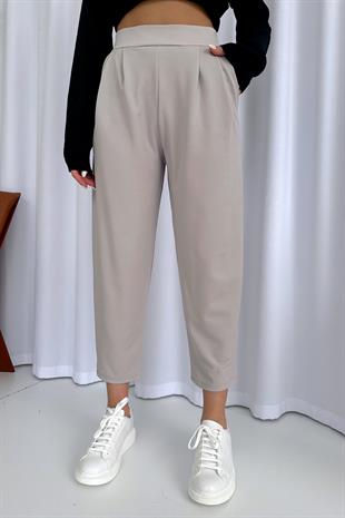 Arkası Lastikli Balon Pantolon - Açık Gri