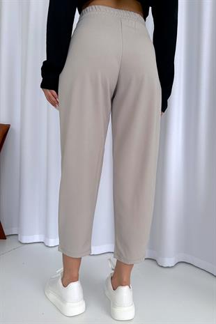 Arkası Lastikli Balon Pantolon - Açık Gri