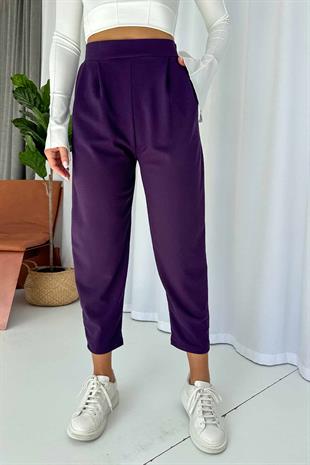Arkası Lastikli Balon Pantolon - Mor