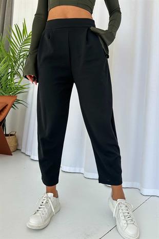 Arkası Lastikli Balon Pantolon - Siyah