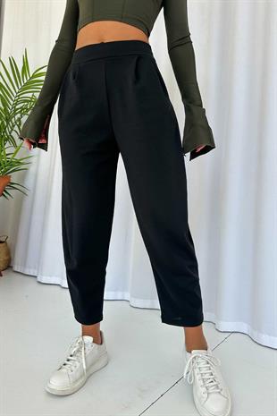 Arkası Lastikli Balon Pantolon - Siyah
