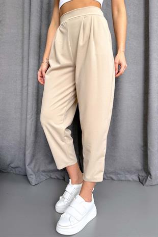 Arkası Lastikli Balon Pantolon - Taş