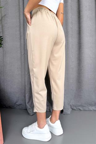 Arkası Lastikli Balon Pantolon - Taş