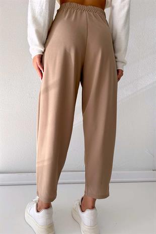 Arkası Lastikli Balon Pantolon - Vizon