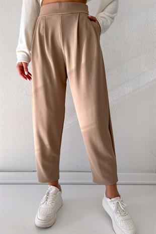 Arkası Lastikli Balon Pantolon - Vizon