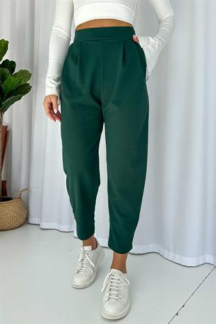 Arkası Lastikli Balon Pantolon - Yeşil