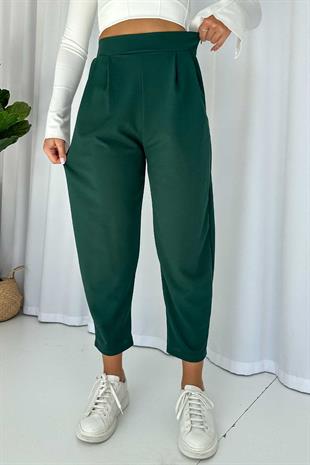Arkası Lastikli Balon Pantolon - Yeşil
