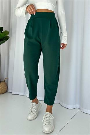 Arkası Lastikli Balon Pantolon - Yeşil