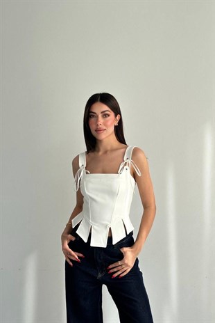 Askılı Kadın Korse Bluz - Beyaz