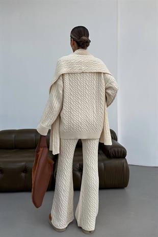 Atkı Aksesuarlı Alt - Üst Kadın Takım - Bej