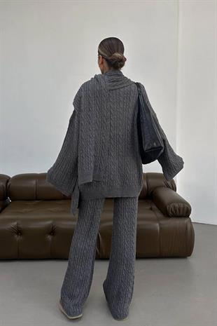 Atkı Aksesuarlı Alt - Üst Kadın Takım - Gri