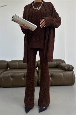 Atkı Aksesuarlı Alt - Üst Kadın Takım - Kahverengi