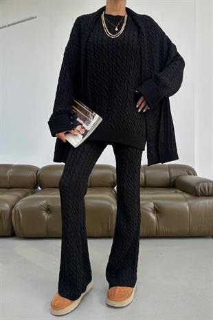 Atkı Aksesuarlı Alt - Üst Kadın Takım - Siyah