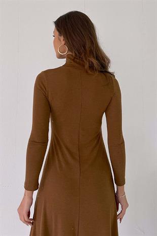 Balıkçı Detay Kiloş Etek Elbise - Taba