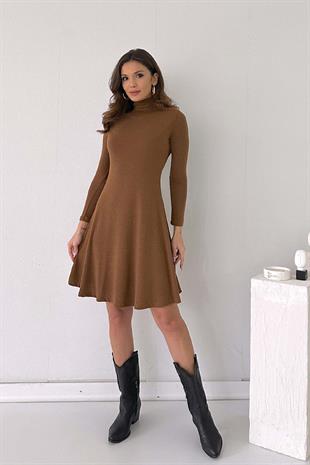 Balıkçı Detay Kiloş Etek Elbise - Taba