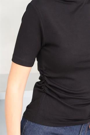 Balıkçı Yaka Basic Buzzy Kumaş Kadın Bluz - Siyah