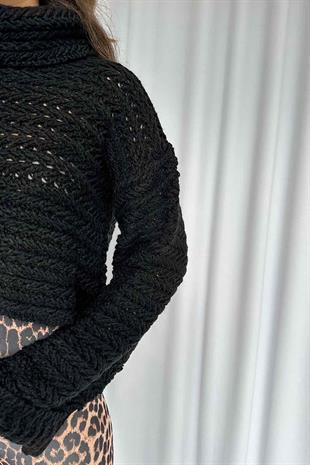 Balıkçı Yaka Kalın Kazak - Siyah