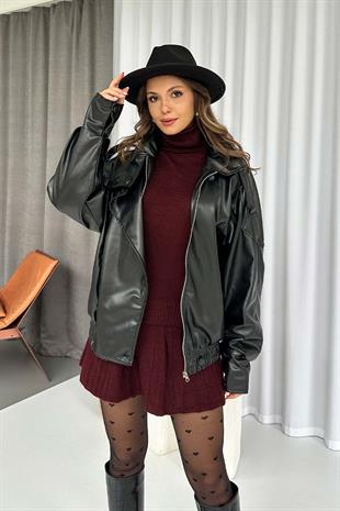 Balıkçı Yaka Triko Etek 2li Takım - Bordo