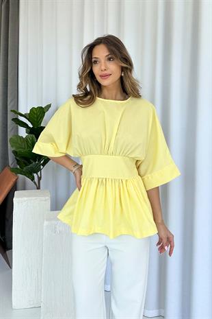 Beli Kuşak Detaylı Tasarım Kadın Bluz - Sarı