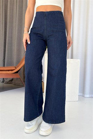 Beli Lastikli Denim Kadın Pantolon - Lacivert