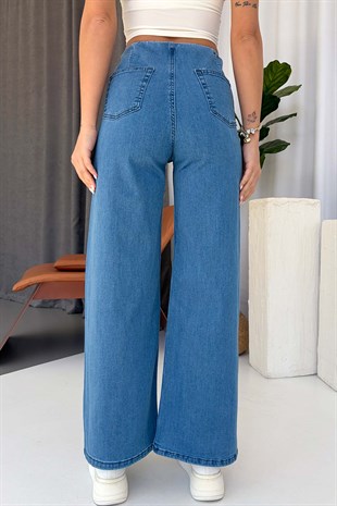 Beli Lastikli Denim Kadın Pantolon - Mavi