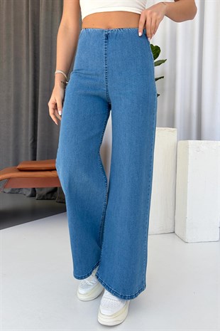 Beli Lastikli Denim Kadın Pantolon - Mavi